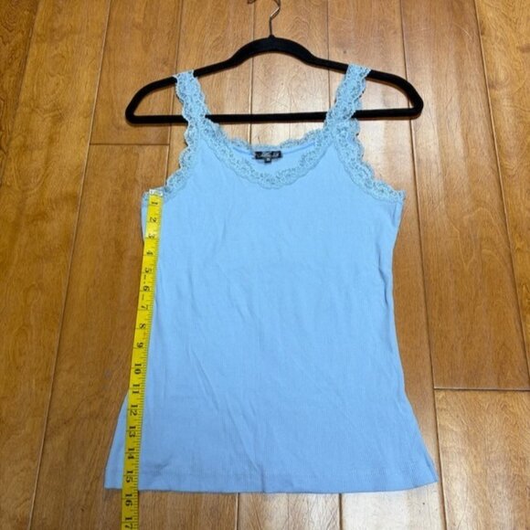 Splash Womens Y2K Blue Lace Trim Ribbed Tank Top Size XL Flirty Coquette Stretch - Picture 7 of 8